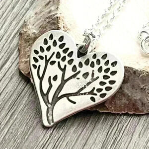 Tree of life heart necklace bohemian jewelry silver tone
